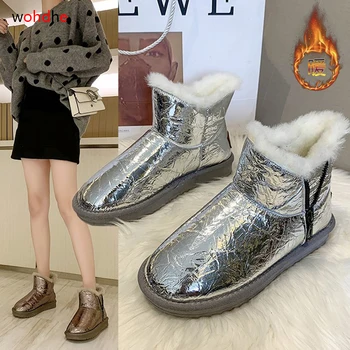 

Wohdhe High Quality Flats Platform Women Snow Boots Bling Winter Shoes 2020 New Female Zip Ankle Boots