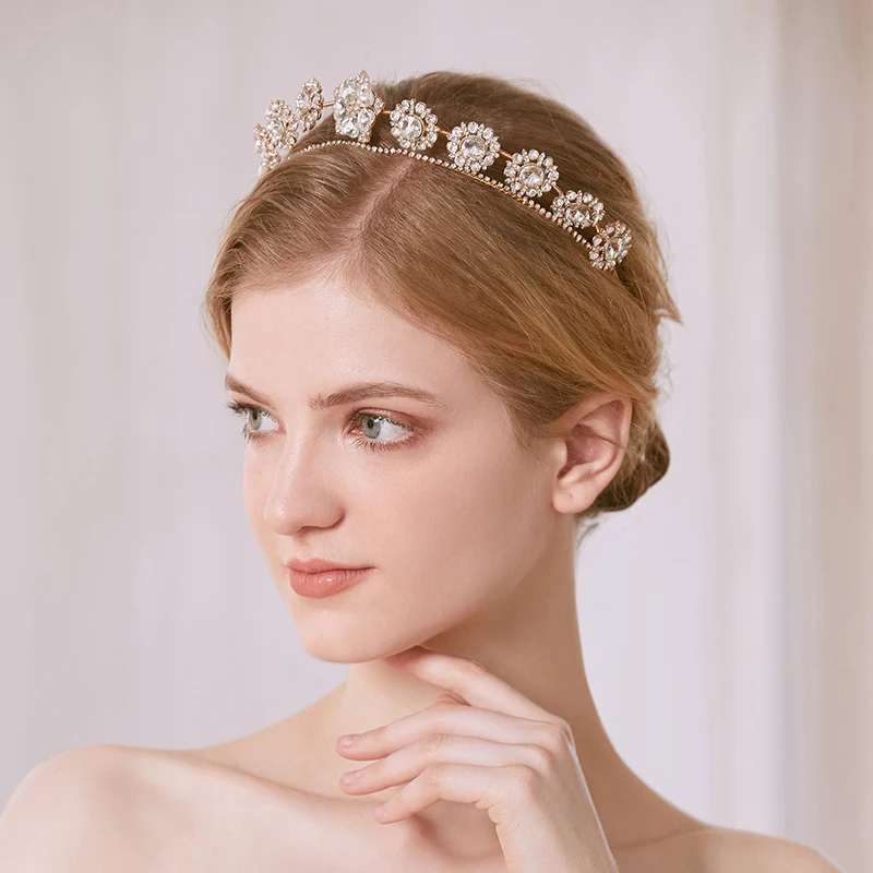 Rhinestone Flower Crown Bridal Tiaras and Crowns Wedding Hair Accessories for Women Hair Jewelry Party Bride Headpiece Gift