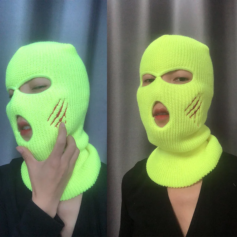 Balaclava Winter Three-hole Knitted Full Face Mask Ski Riding Warm Wool Beanie Sports Men and Women Outdoor Halloween | Аксессуары для