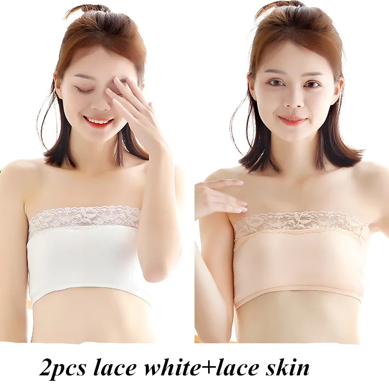 Female Strapless Boob Tube Top Bandeau Bra Lace Modal Ladies Modal Lace Stomacher Wrapped Chest Bottom Underwear - Цвет: 5