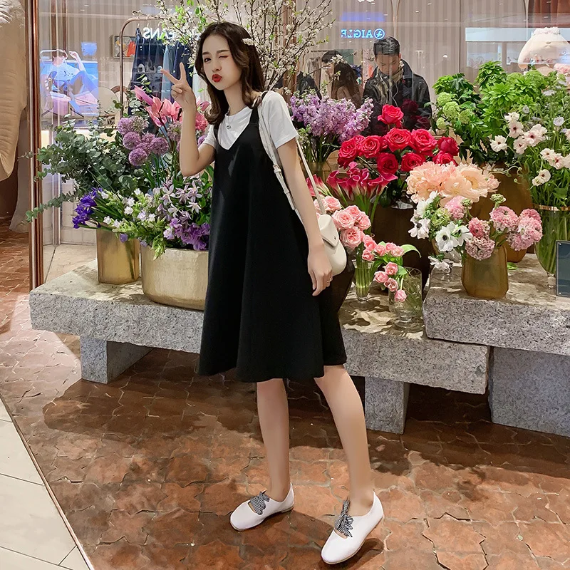 

Maternity Clothes 2019 New Style Back Lace-up Western Style A- line Dress And Short Sleeved T-shirt Fashion Pregnant Women Dress