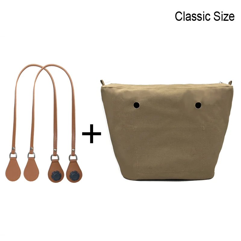 1set 85cm Long Microfiber Leather Handles with Canvas Floral Insert Inner Pocket for Classic Mini Obag O Bag Women Handbag 