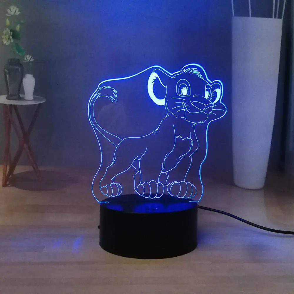 Милый 3d светильник Simba маленький лев в виде мультяшного короля джунглей