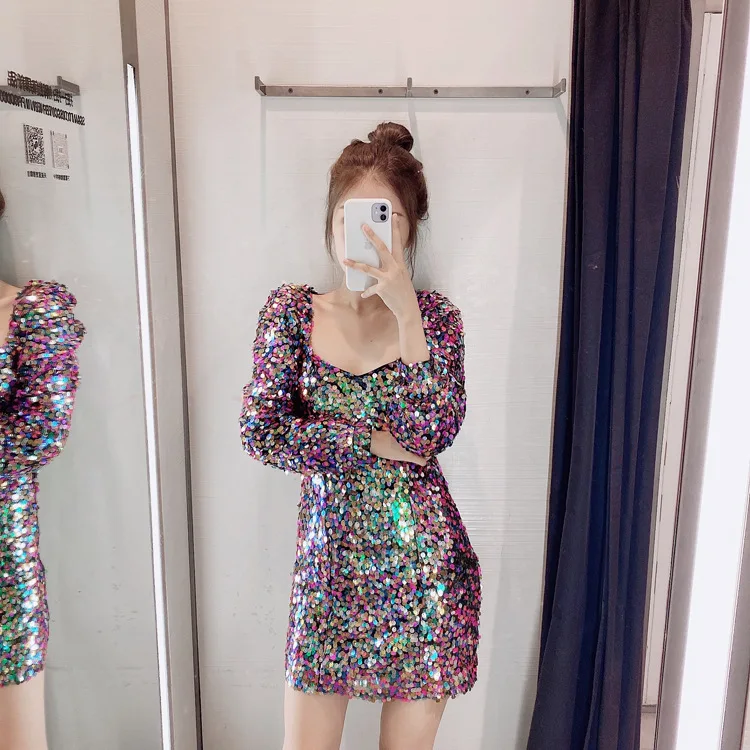 

A Generation of Europe And America 2019 Autumn And Winter New Style Sequin Ornaments Velvet Dress Women's Entity