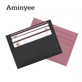 

Aminyee Slim Genuine Leather Wallet Case Men Bus Bank Credit Card Holders Mini Coin Purse Cash RFID Blocking Women Card Holder