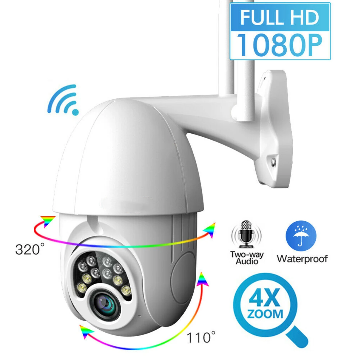 

1080P Wireless WiFi IP Camera With Mic 360 Degree Outdoor Two-Way Audio PTZ 2.0MP Camera Lens Waterproof IR Cam Monitor