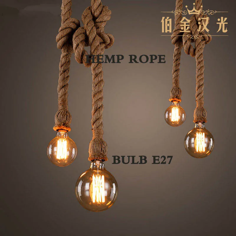 Hemp rope pendant lights Vintage Retro Industrial Hanging Lamp For Loft Living Room Restaurant Edison hanglamp pendant lights vintage pendant lights rope pendant lamp