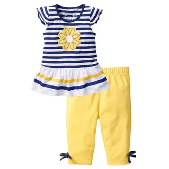 

Europe and The United States 2020 New Cute Flower Stripes Short-sleeved Girl Set Summer Children Daisy Daisy Children's Wear