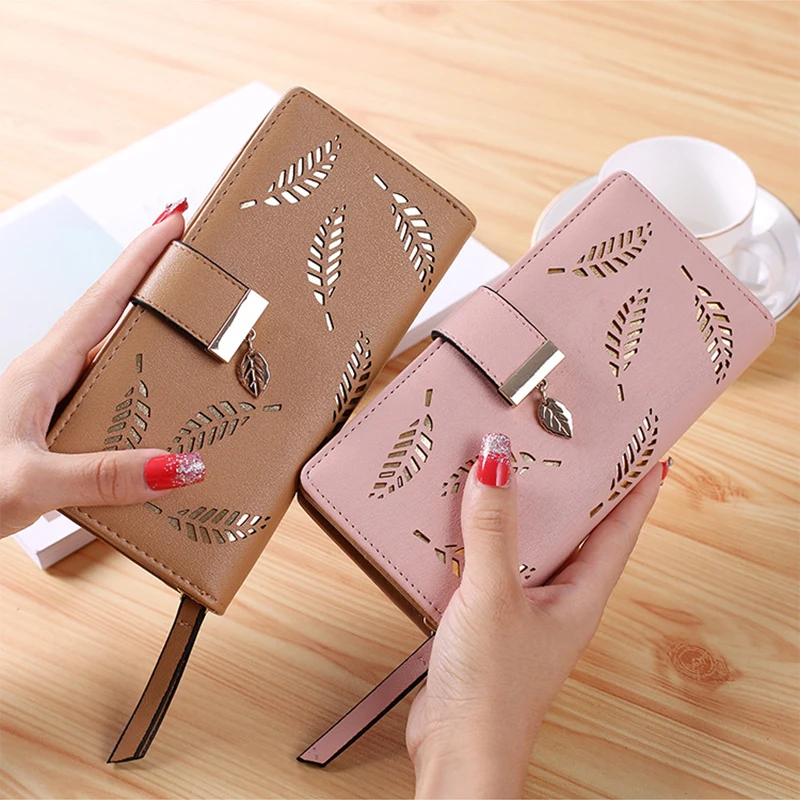 Purse Female Long Wallet Women Handbag Card-Holders Clutch Gold for Hollow-Leaves-Pouch