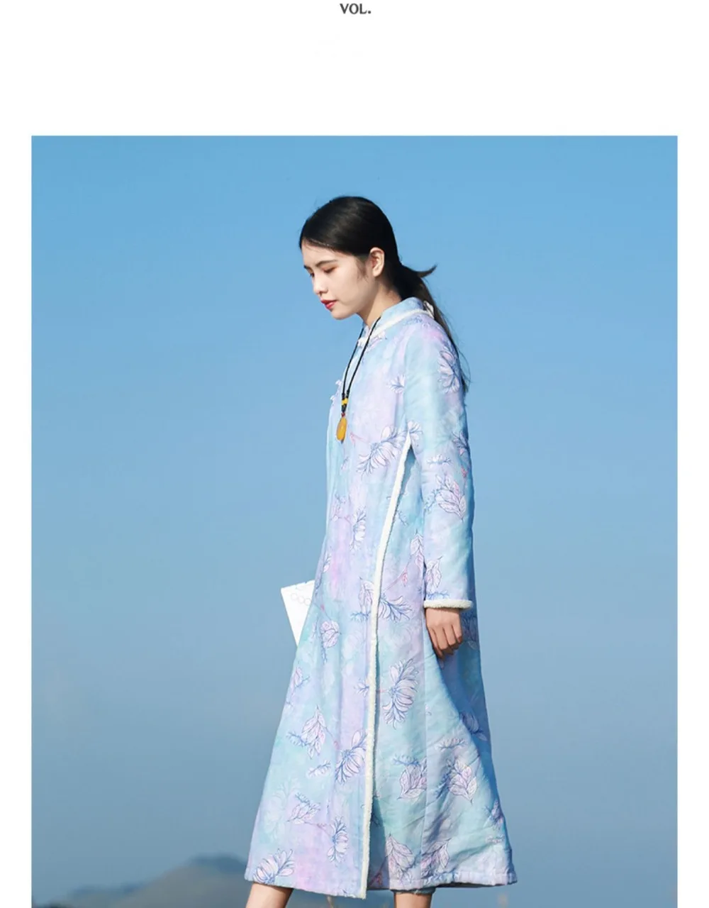 LZJN женское винтажное платье с цветочным принтом в китайском стиле Cheongsam Осень Зима Новое китайское теплое флисовое платье с длинным рукавом
