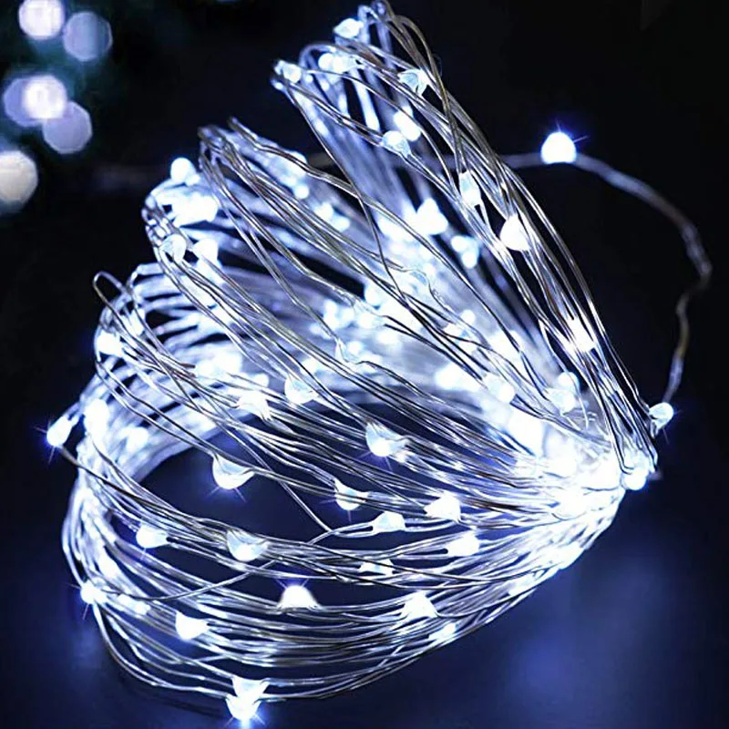 1 м/2 м/3 м/10 м светодиодный светильник-Гирлянда для свадьбы, Нового года, украшение из серебряной проволоки, Сказочная гирлянда, украшения для рождественской елки, питание от батареи