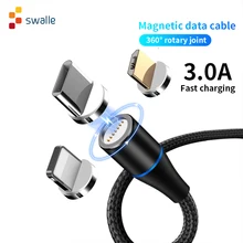 Swalle Магнитный usb-кабель для передачи данных с Светодиодный индикатор зарядки 3A быстрой зарядки Micro Тип usb C кабель для samsung S8 S9 plus Note 9