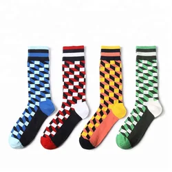 British Style Color Blocking Checkered Pattern Asian Boy Teen Tube Socks
