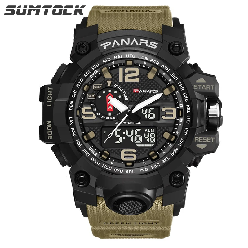 

Sumtock Military Men 39 s Watches Multi-function Alarm Time Zone Waterproof Double Display Digital Watches Big Dial Man Watch