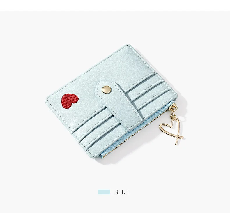 New Love Pattern Women ID Card Holders Fashion Credit Card Holder PU Leather Slim Bank Card Case Organizer Wallet Zipper Purses