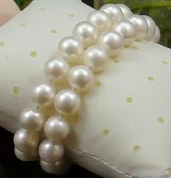 

Free shipping double strands south sea round 8-9mm natural white pearl bracelet 7.5-8" 925S
