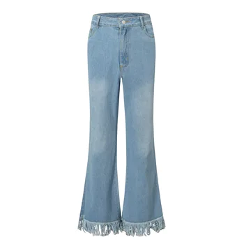 

CAWA Fashion Women High Waist Wide Leg Jeans Spring Loose Solid Denim Jeans Button Summer Retro Ladies Chic Zipper Denim Pants