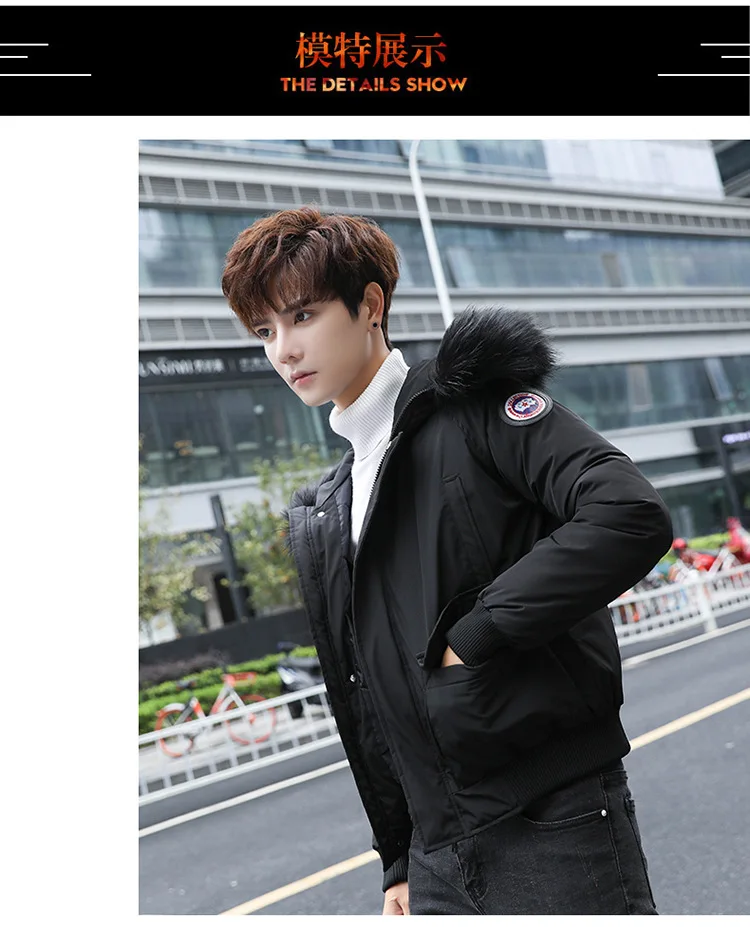 MEN'S Cotton-padded Coat Winter Fur Collar plus Velvet Cotton Coat Handsome Winter Cotton-padded Jacket Sub-Hooded Trend Loose A