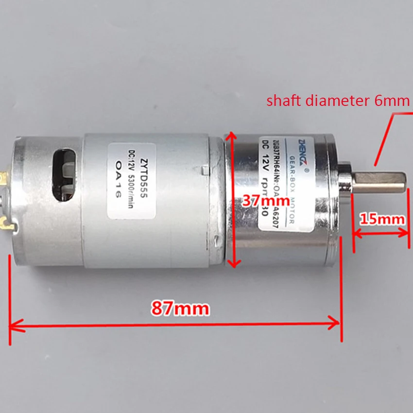 555 DC мотор 12V Мини-передача двигатель, металлический редуктор низкая скорость вперед и назад скорость двигателя Регулируемая 80 об/мин Диаметр вала 6 мм