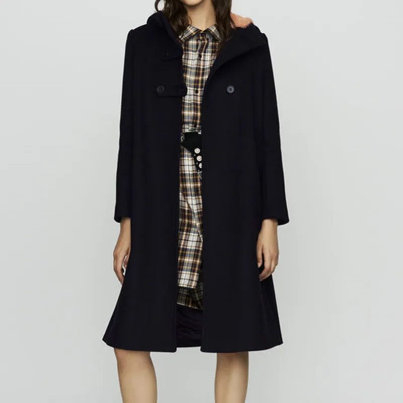 

Women's Solid Long Coats Japanese Style Long Sleeve Loose Double Breasted Hooded Outwear Ladies Winter Clothing