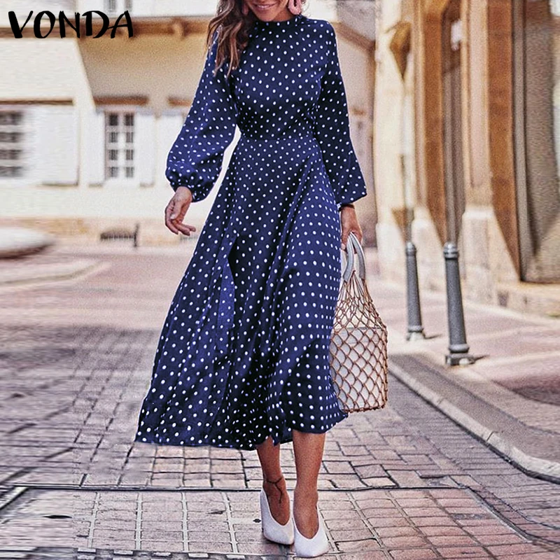 Женское винтажное платье VONDA, осеннее платье-комбинезон в горошек, Пляжное Платье для вечеринки, 2019 Женское винтажное платье VONDA, осеннее платье-комбинезон в горошек, Пляжное Платье для вечеринки, 2019