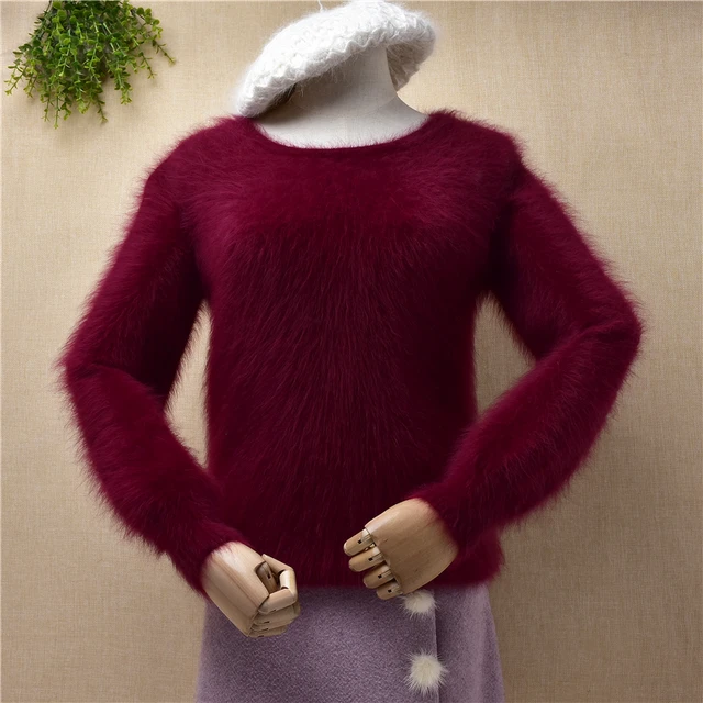 ladies women fashion hairy angora rabbit hair knitted long sleeves slim  blouses pullover angora fur jumper sweater pull tops - AliExpress Women's  Clothing