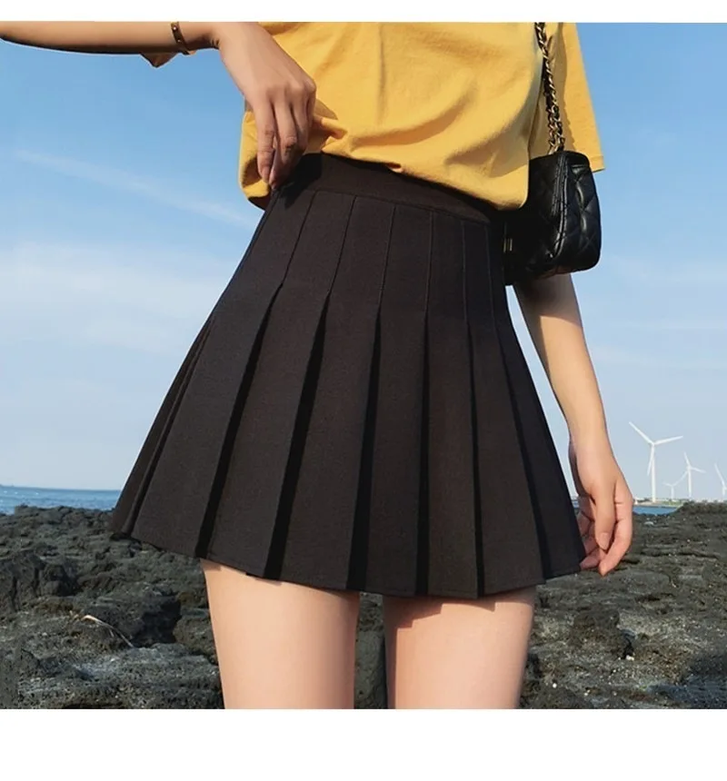 

2020 New Women Pleated Skirt Solid Color Fashion High Waist Elastic Mini Skirt for Summer and Spring