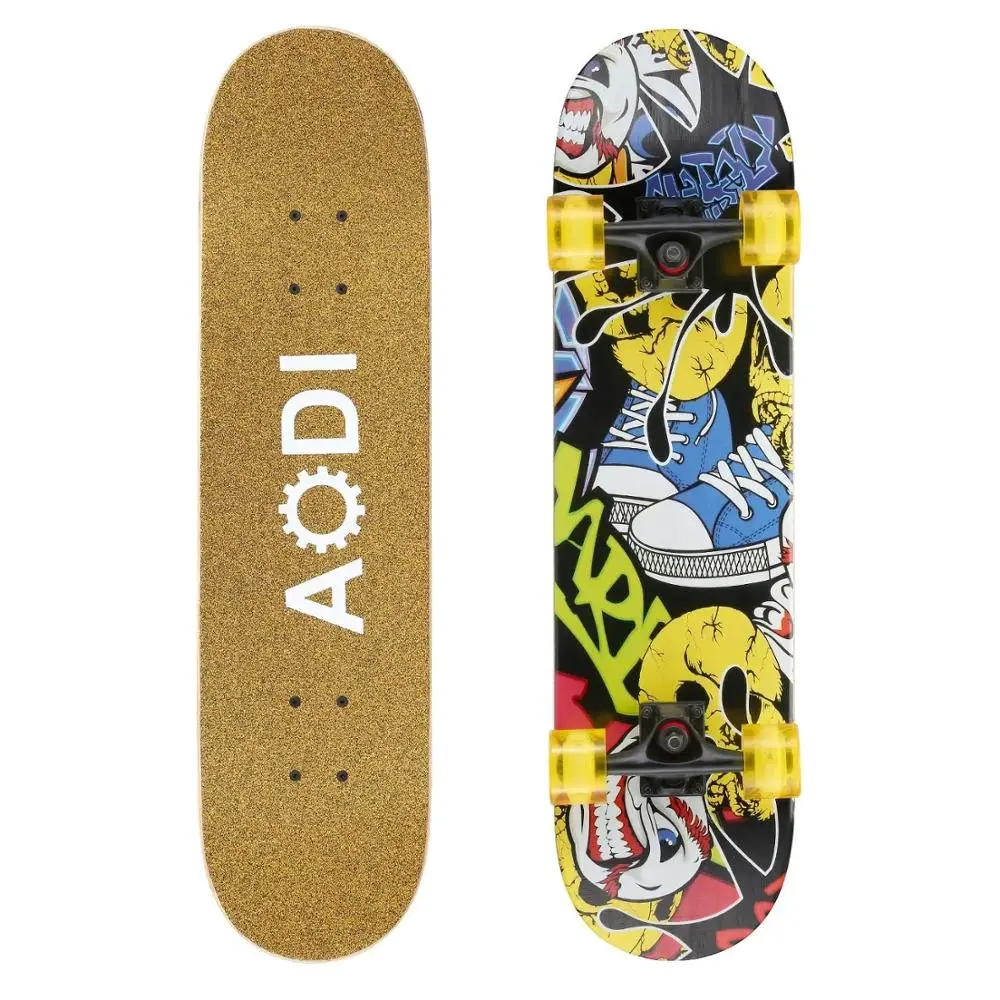 Skateboard 31inch Long Skate Board with Colorful LED Light Up Four-wheels 7 Layers Maple Wood Deck for Kids Adults Beginners | Спорт и