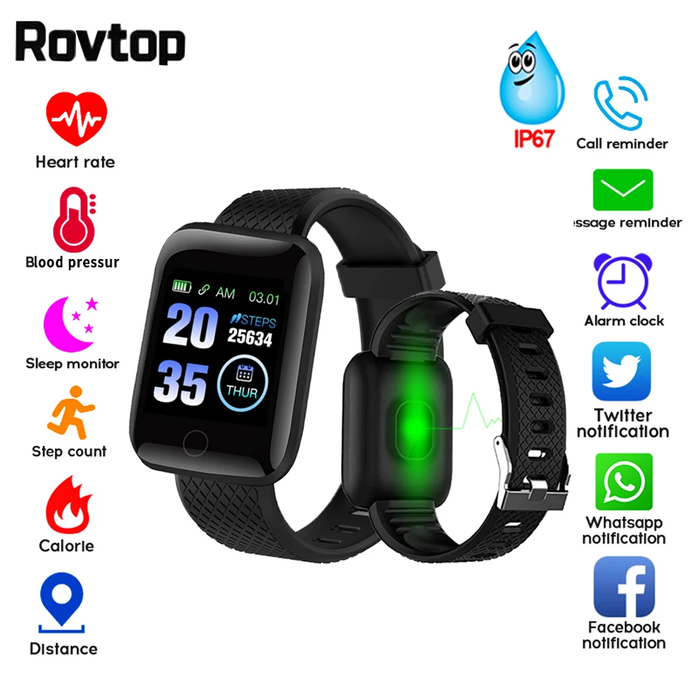 

Rovtop 116Plus Smart Watches D13 Heart Rate Fitness Tracker Watch Blood Pressure Measurement Pedometer Smart Band Men Women D18