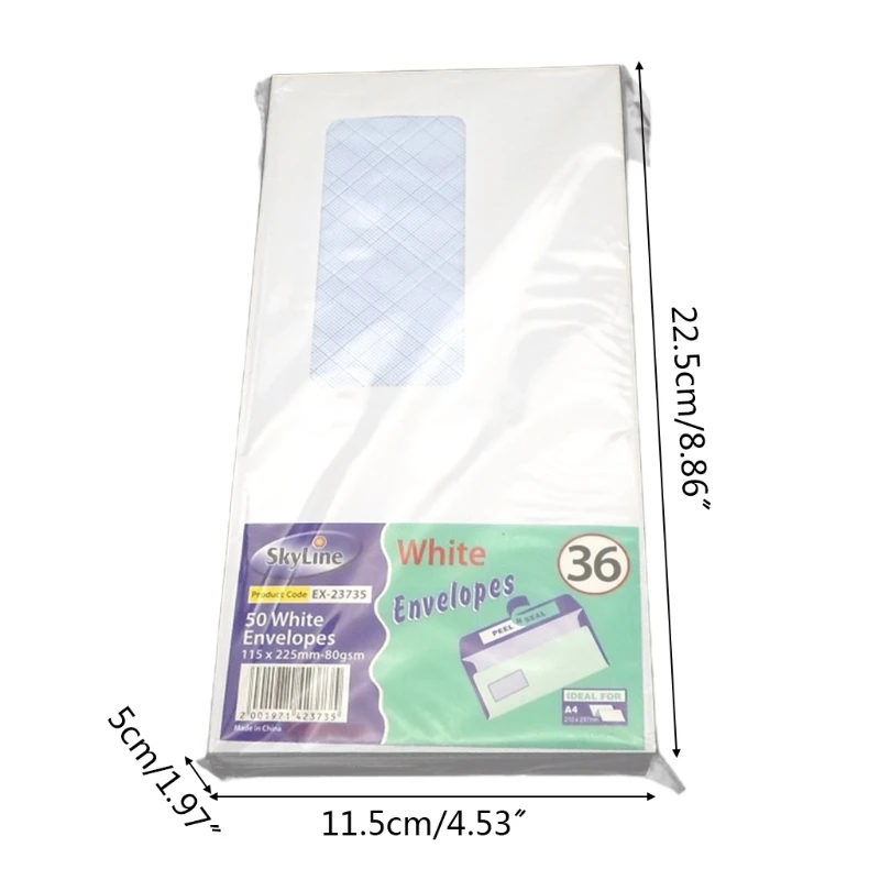 50pcs Security Envelopes with Window Confidential Seal Skyline Envelope for Card Y5GE