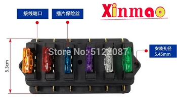 

6 Way Circuit Standard ATO Blade Fuse Box DC 12V/24V Car Fuse Block Holder with 6pcs 5A-30A Fuses