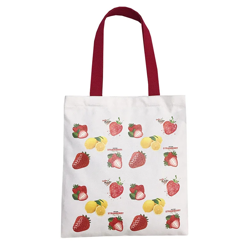 KANDRA Женская милая Холщовая Сумка с принтом клубники для ежедневных покупок сумка на плечо летняя новая сумка на молнии дорожная сумка
