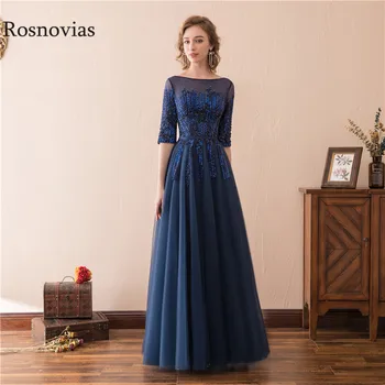 

Major Beading Evening Dresses Long Scoop Half Sleeves Backless Women Formal Party Prom Gowns vestidos de fiesta de noche