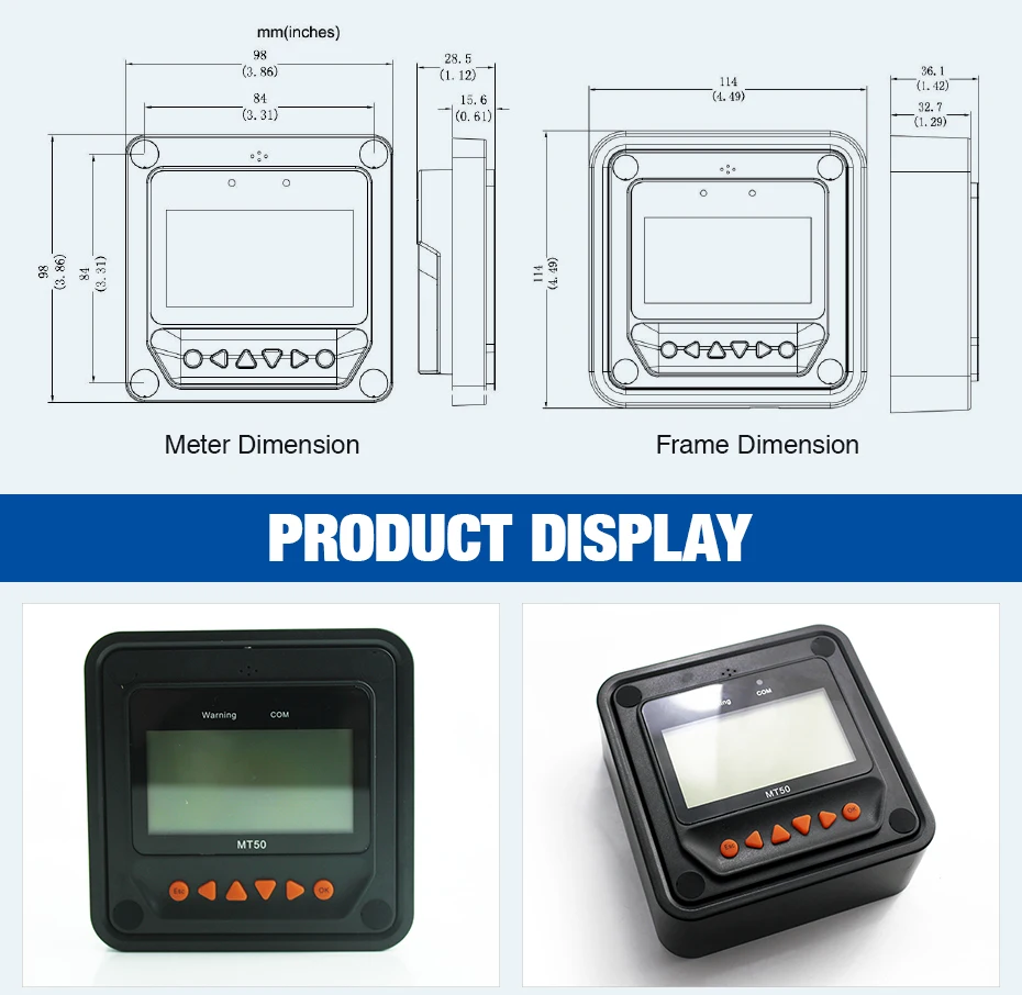 PowMr Remote Meter Display MT50 per EPever EPsolar MPPT regolatore di carica solare tracer-an tracer-bn TRIRON XTRA viewstar-au BN