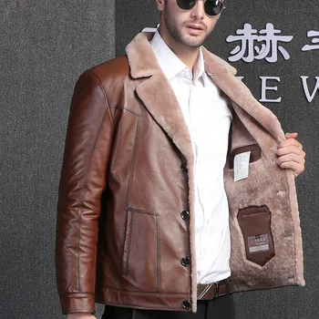 

Genuine Leather Jacket Men Real Fur Coat Men Sheep Shearing Natural Wool Jacket Real Leather Jacket Jaqueta De Couro 1606 YY1148