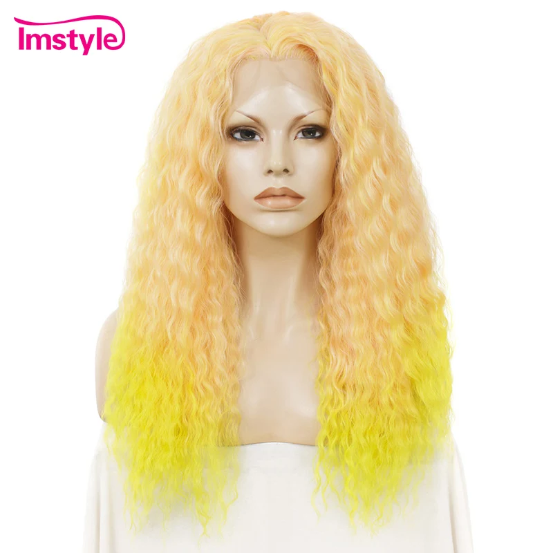 Imstyle Yellow Orange Wigs For Women Red Curly Synthetic Lace Front Wig Heat Resistant Fiber Two Tone Cosplay Party | Шиньоны и парики