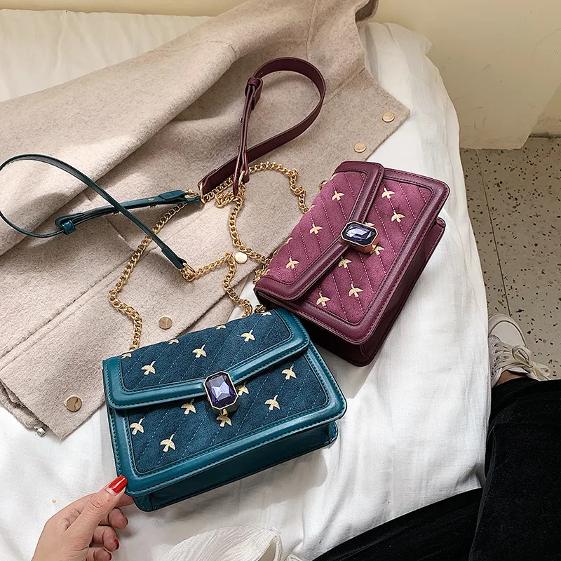 Velvet Women Handbag Female 2018 New Matte Plaid Chain Small Square Crossbody Bag Luxury Designer Brand Shoulder Messenger | Багаж и сумки