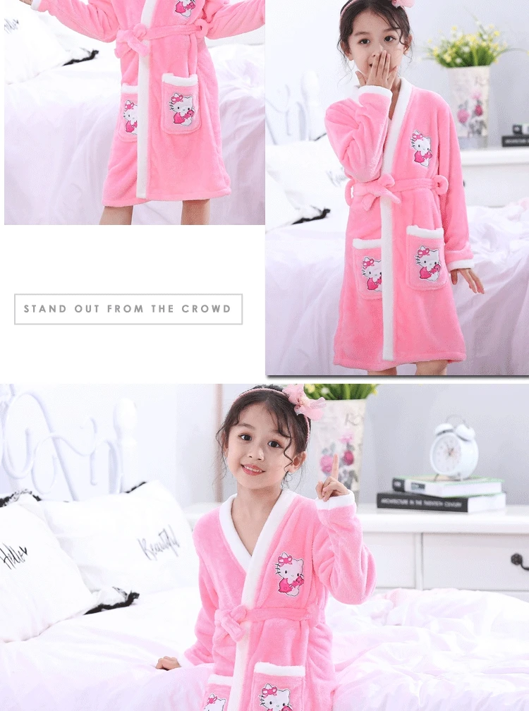 Bathrobe kids Fashion Winter Children's Bath Robes cartoon Flannel Bathgrowns for Big Boys Girls Soft Belt night-robe