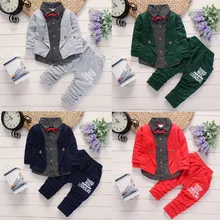 Детская одежда топы в горошек с бантом для мальчиков, штаны с буквенным принтом комплект одежды для джентльменов, коллекция года, осенне-зимняя одежда для маленьких детей от 12 месяцев до 3 лет