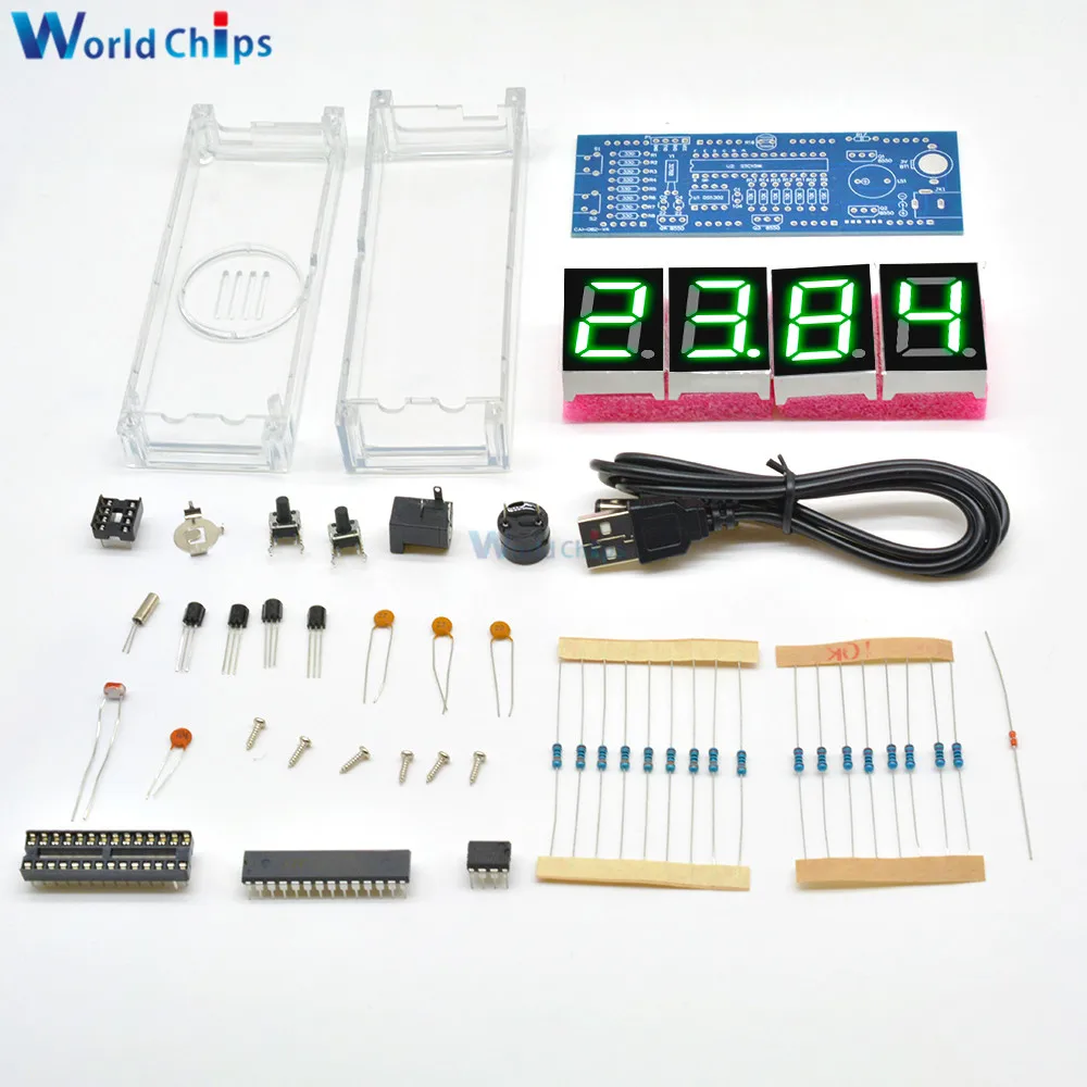 DIY KIT Electronic Clock LED Microcontroller Kit Digital Clock Time Light Control Temperature Thermometer
