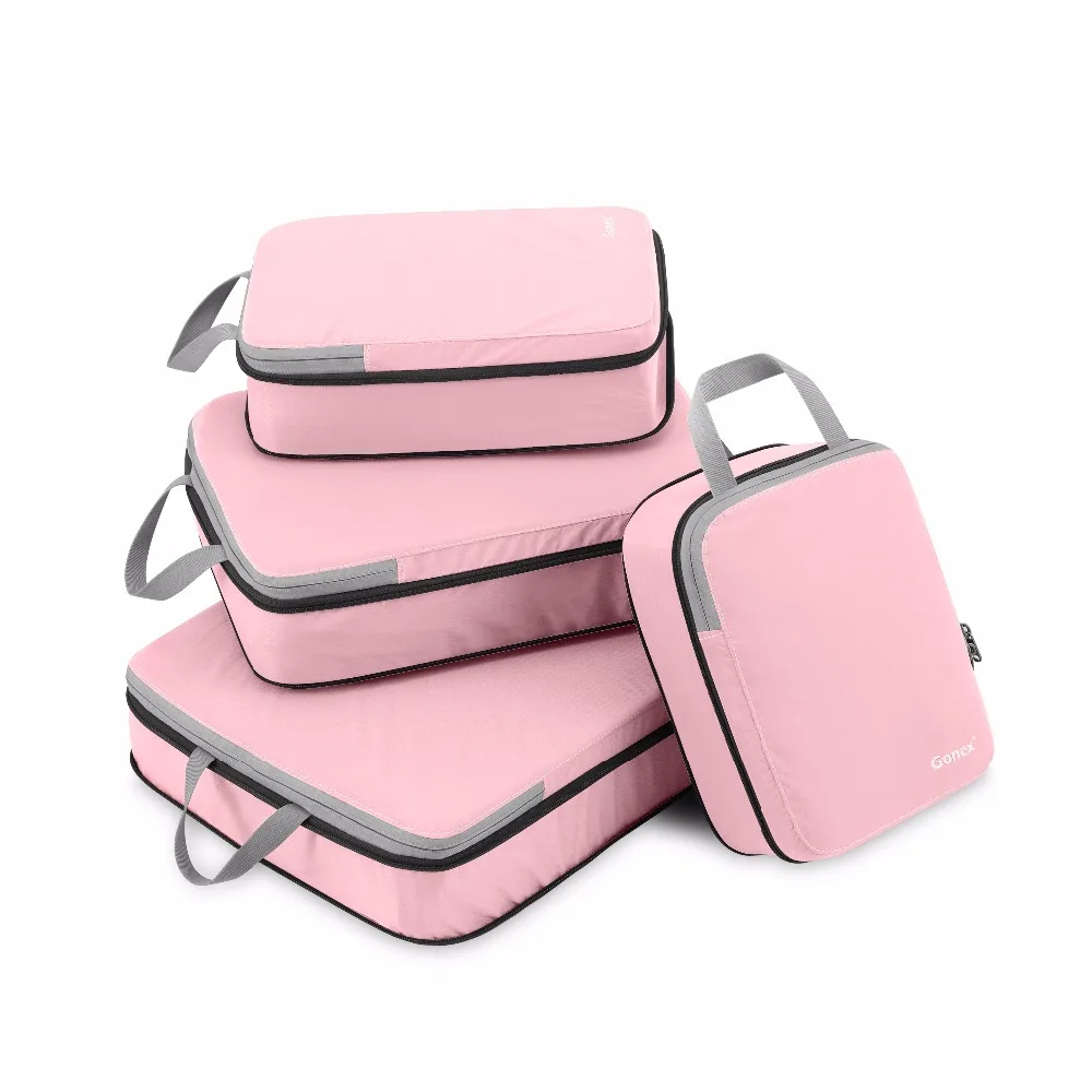 Koop Gonex 4 Stks set Reizen Koffer Bagage Organizer Opknoping Ziplock Opbergtas Kleding Compressie Verpakking Cubes Meisje Vriend Gift