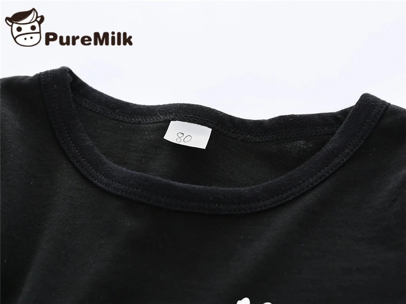 PureMilk хлопковый комплект одежды для новорожденных, черная футболка с полосатыми штанами, повседневная одежда для маленьких мальчиков