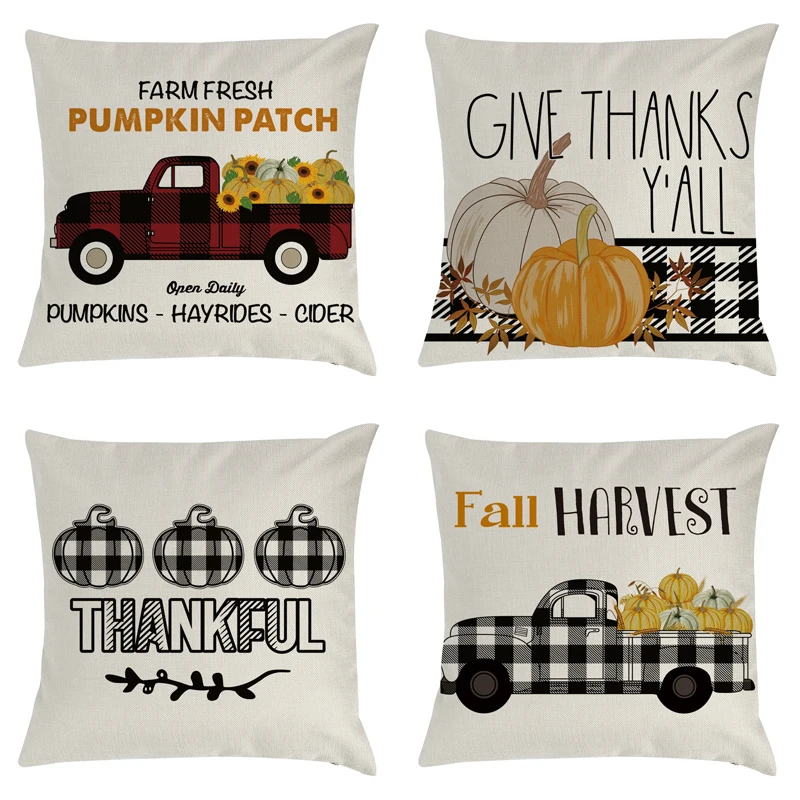 

Europe and the United States for the new autumn pillowcase Thanksgiving linen digital printing home accessories truck pumpkin