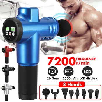 

7200r/min 8 Heads 20 Gear Therapy Massage Guns Muscle Massager Pain Sport Massage Machine Relax Body Slimming Relief WithBag LCD