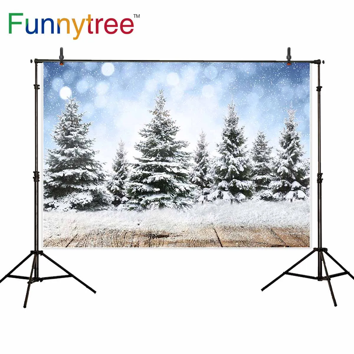 

Funnytree background photography snowflake Christmas tree wooden board Winter nature backdrops photocall camera photophone