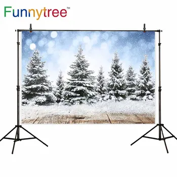

Funnytree background photography snowflake Christmas tree wooden board Winter nature backdrops photocall camera photophone