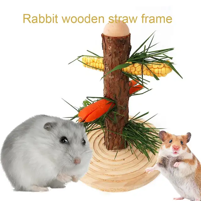 Diy Straw Hay Feeder Manger Stand Wooden Rack Hamster Small Animal