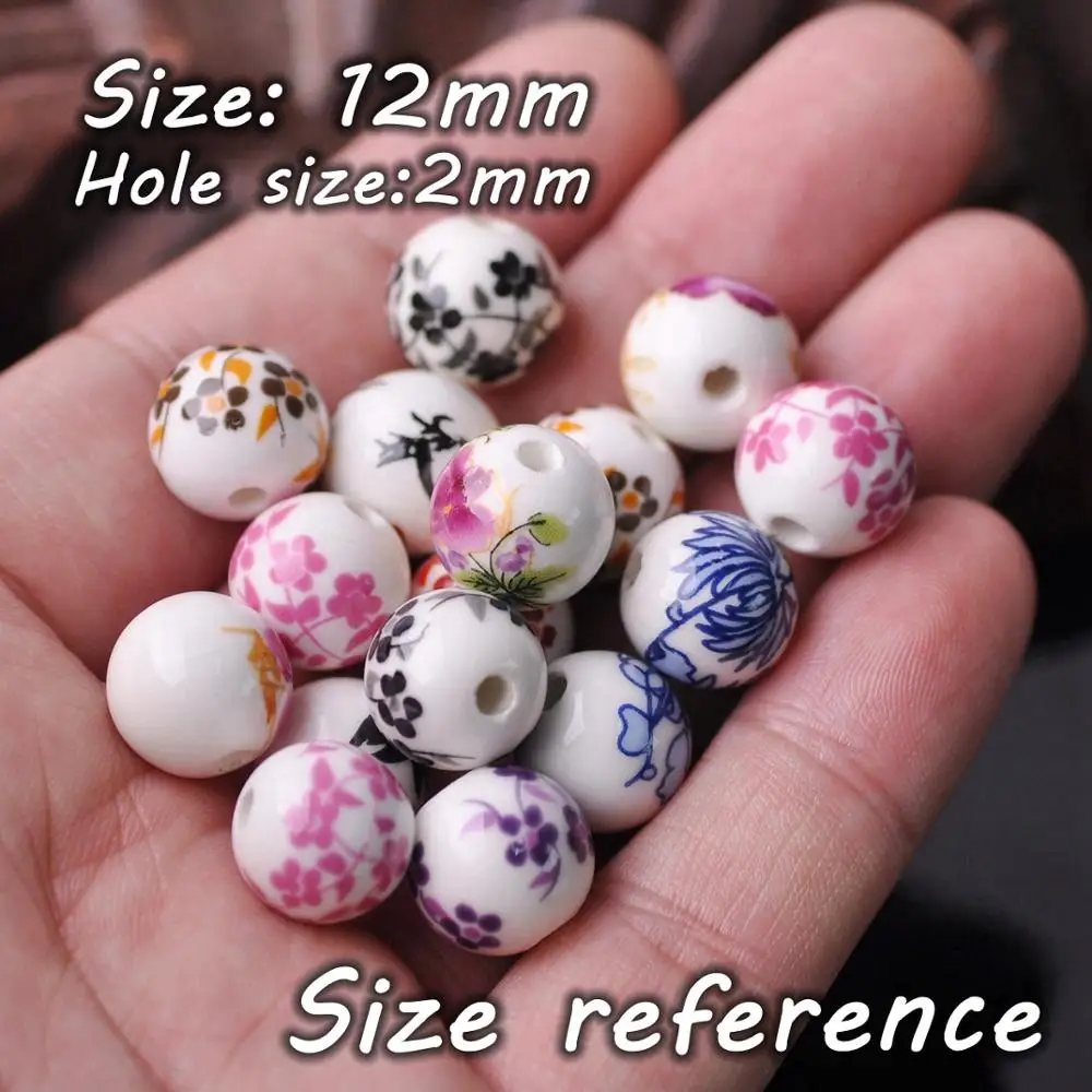 Spacer Beads 10pcs 10mm 12mm Flower Patterns Round Ceramic Porcelain Loose For DIY Crafts Bracelet Jewelry Making 1#~44#