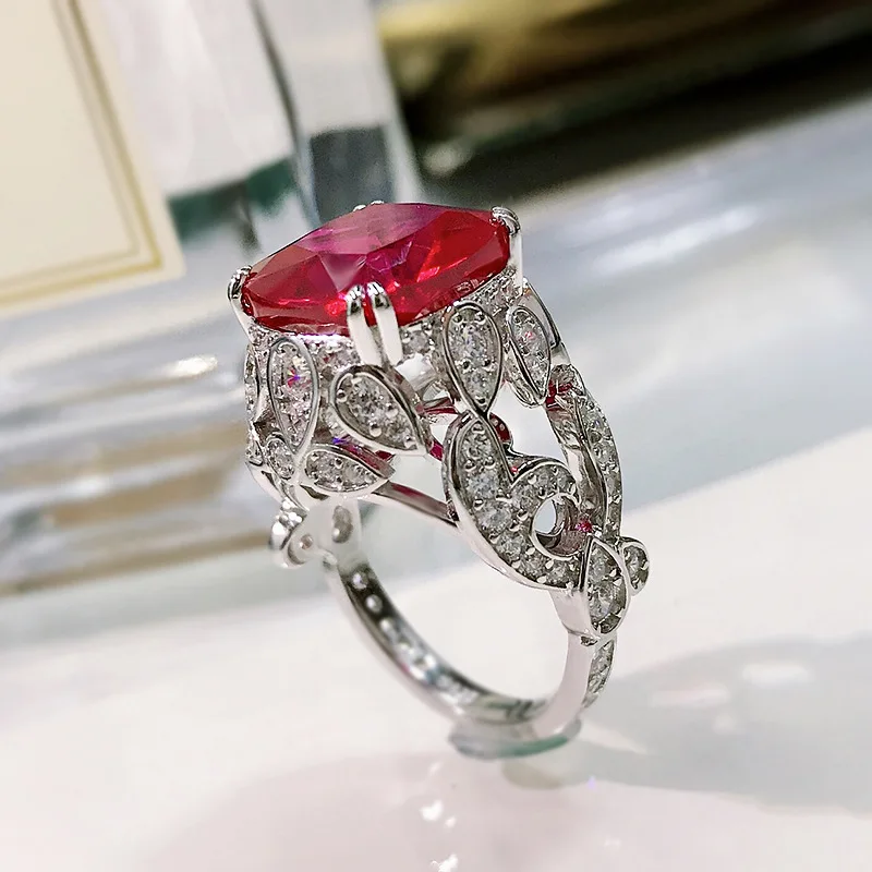 

Vintage 6Ct Ruby Diamond Ring 100% Original 925 sterling silver Wedding band Rings for Women Bridal Promise Jewelry Gift