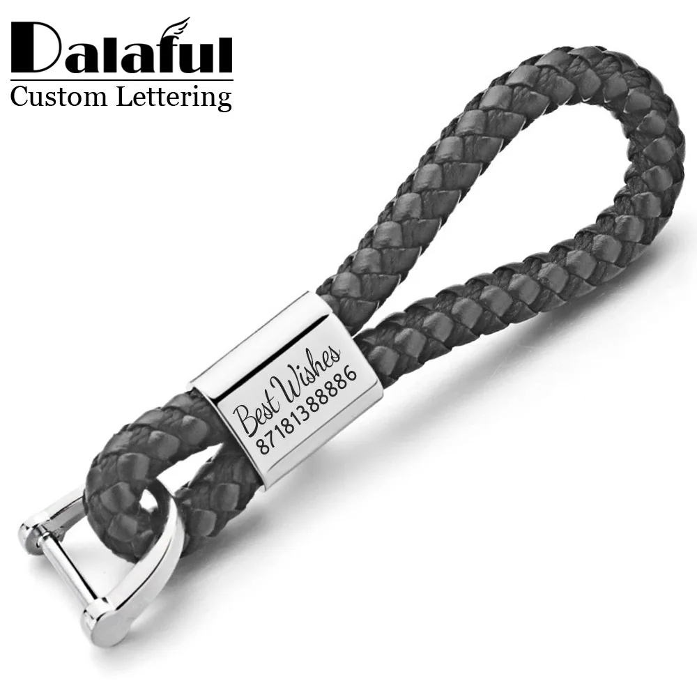 Llaveros de Dalaful con grabado personalizado, llaveros desmontables de cuero tejido, regalo personalizado para coche, soporte para llavero K350